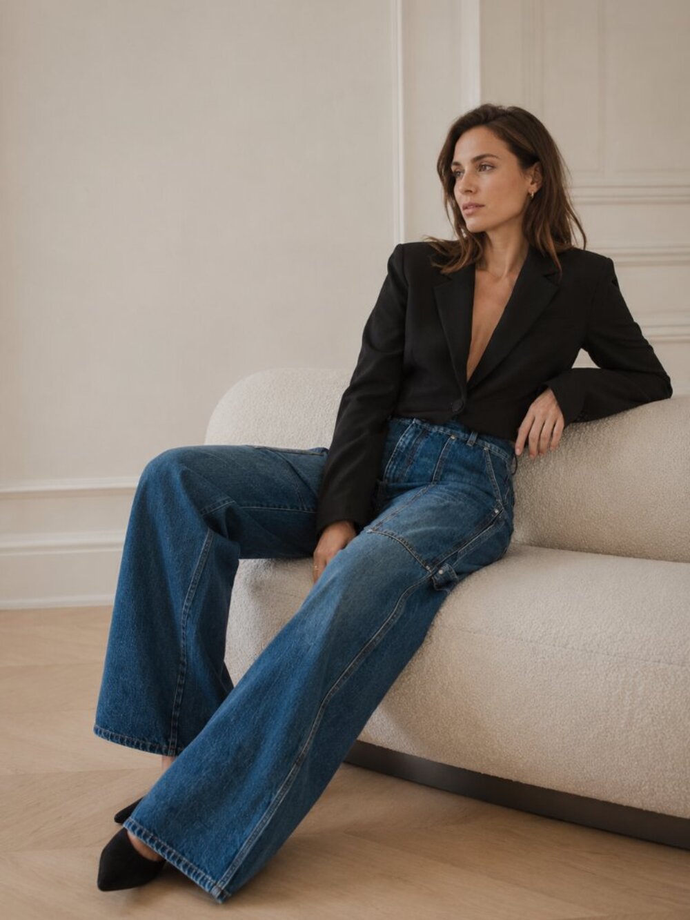 NWT STELLA MCCARTNEY DARK BLUE VINTAGE WORKWEAR WIDE-LEG CARPENTER DENIM JEANS